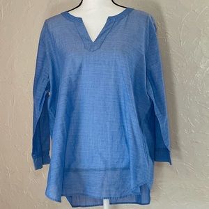 Van Heusen blue long sleeve slit neck embroidered blouse